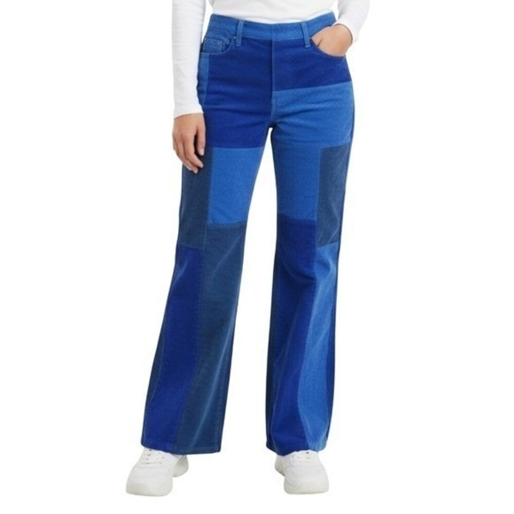 NEW PacSun Patchwork Corduroy Baggy Jean Womens 28 Blue High Rise Wide Leg 90s